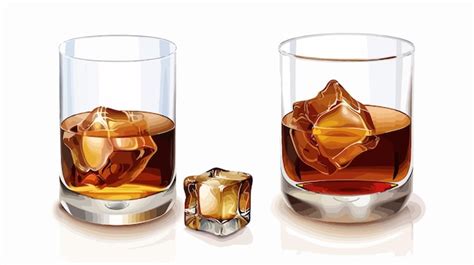 Whiskey Y Cubos De Hielo En Vidrio Aislados Sobre Un Fondo Blanco