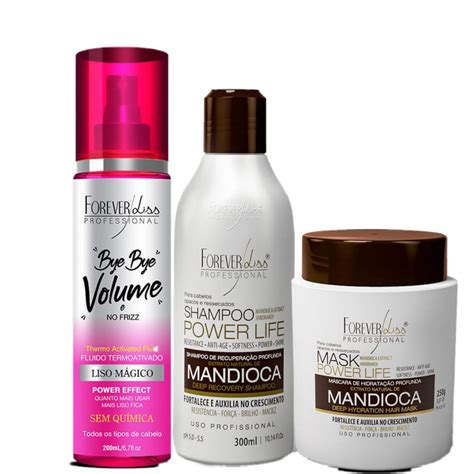 Forever Liss Bye Bye Volume Liso M Gico Kit Mandioca Shampoo E