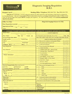 Fillable Online Requisition Forms Mri Appointments Ct Scans Nuclear