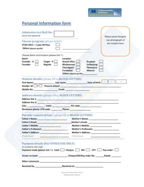 Fillable Online Personal Information Form 12th Pass Fax Email Print