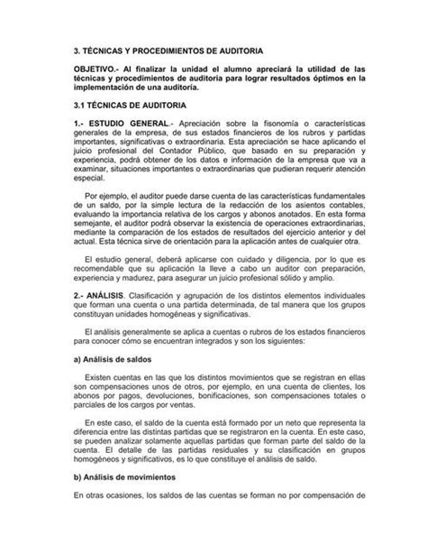 TÉCNICAS Y PROCEDIMIENTOS DE AUDITORIA jose uDocz