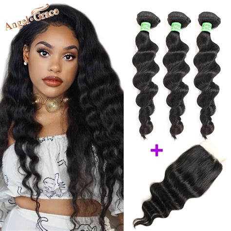 Brazilian Loose Wave Bundles With Closure Remy Human Hair