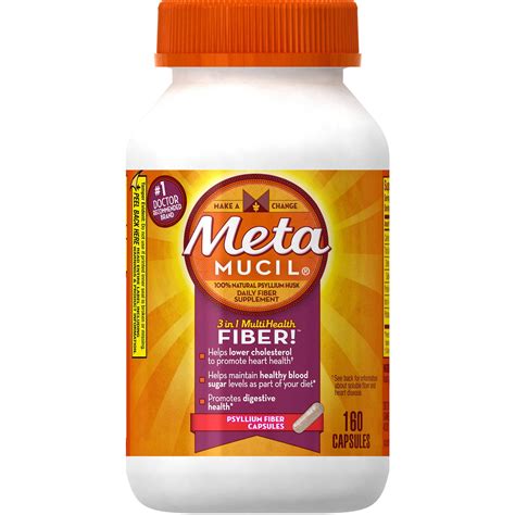 Metamucil 100 Natural Psyllium Fiber Capsules 160 Ct Pack Of 3