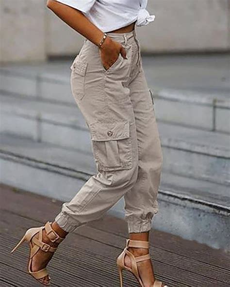 High Waist Pocket Design Cargo Pants