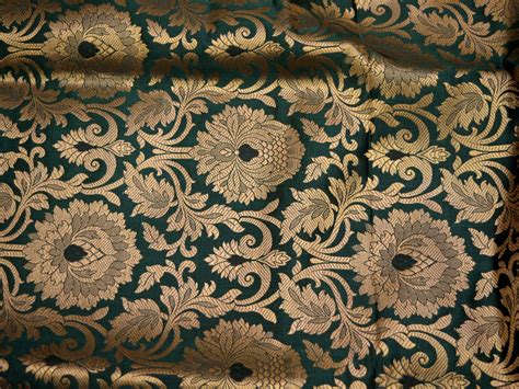 Silk Brocade Fabric Bottle Green Gold Banarasi Blended Silk Etsy