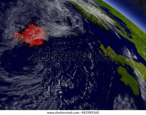 Iceland Highlighted Red Seen Earths Orbit Stock Illustration