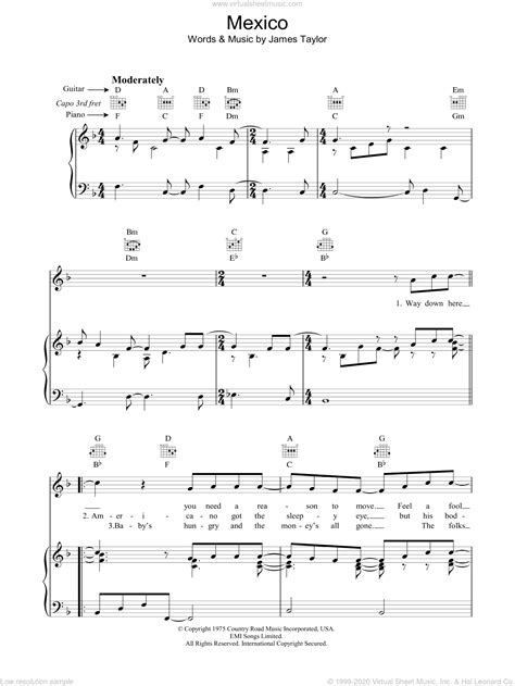 Taylor Mexico Sheet Music For Voice Piano Or Guitar Pdf