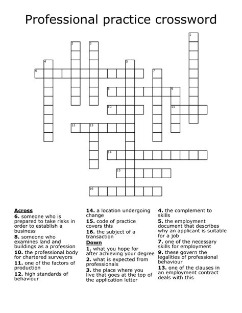 Professional Practice Crossword Wordmint