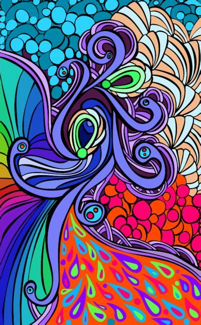 An Abstract Painting Of A Colorful Fish With Bubbles And Swirls On It S