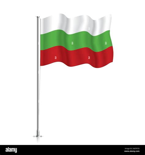 Bulgaria flag waving on a metallic pole. The official flag of Bulgaria, isolated on a white ...