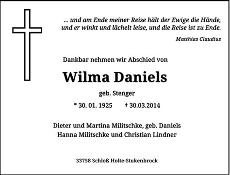 Alle Traueranzeigen F R Wilma Daniels Trauer Rp Online De