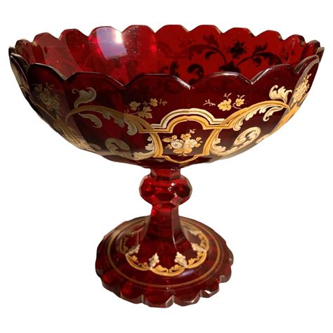 Antique Bohemian Ruby Red Enameled Glass Vase Hookah Base 19th Century For Sale At 1stdibs