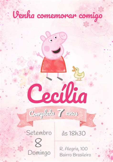 Invitación de cumpleaños de acuarela de Peppa Pig Un increíble editor