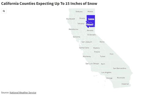 California Snow Map Shows Areas Getting Up to 15 Inches - Newsweek