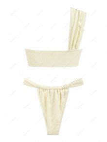 ZAFUL Women S One Shoulder Jersey Twisted Ruched Design Loincloth Tanga Bikini Set Two Piece