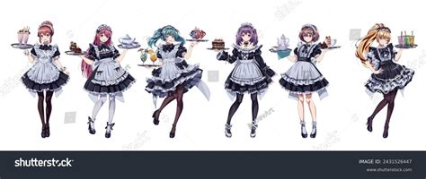 Pretty Girls Maid Cafe Costumes Color Stock Vector Royalty Free 2431526447 Shutterstock