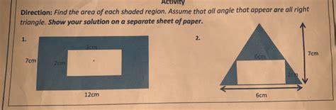 Solved Activity Direction Find The Area Of Each Shaded Region Assume