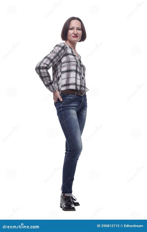 Attractive Mature Woman In Jeans Looking At You Stock Image Image Of