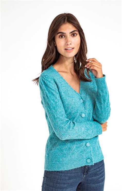 Cardigan Col V Maille Fantaisie Boutons Armand Thiery