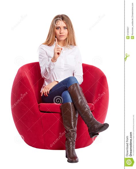 Young Woman Sitting In A Red Chair Stock Image Image Of Female