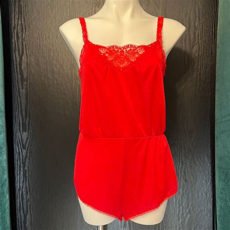 Vintage Olga Red Nylon Teddy Sexy Lingerie Romper Sma… Gem