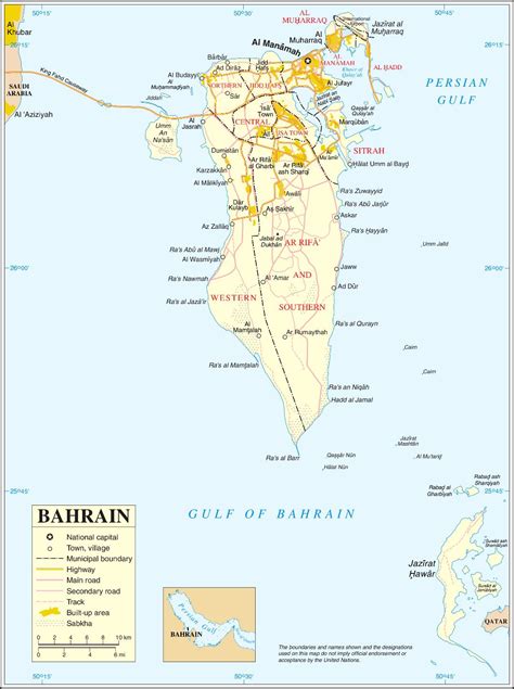 Large Scale Political Map Of Bahrain With All Roads And Cities