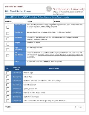 Fillable Online Northeastern Nih Quick Card Fax Email Print Pdffiller