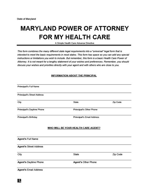 Maryland Medical Power Of Attorney Form Pdf And Word