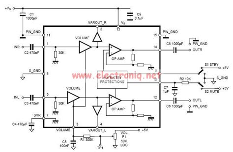 TDA7496 2x5 watts stereo class AB audio amplifier circuit design