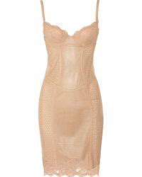 La Perla Lace Trimmed Perforated Leather Corset Dress In Pink Rose Lyst