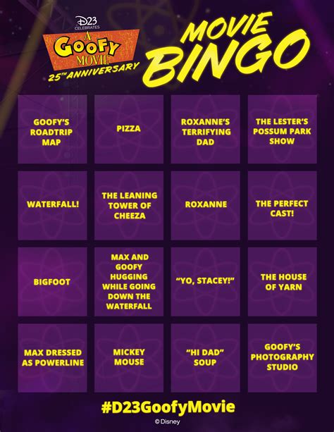 Play A Goofy Movie Bingo D23