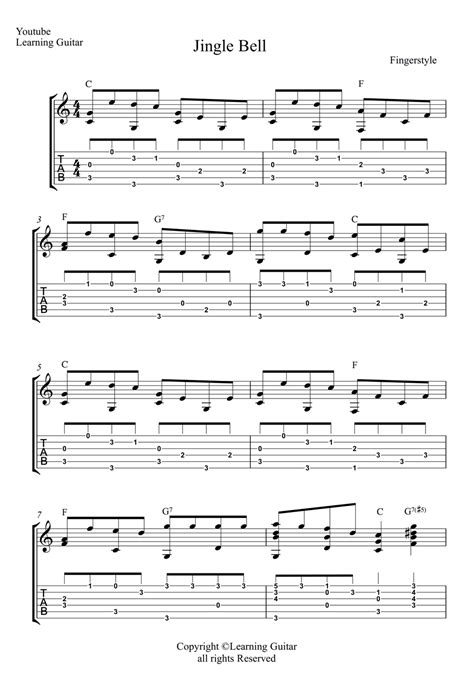 James Lord Pierpont Jingle Bell Guitar Tab By Learning Guitar แผ่น