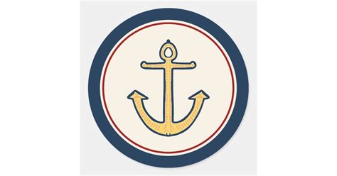 Nautical Yellow Anchor Classic Round Sticker Zazzle