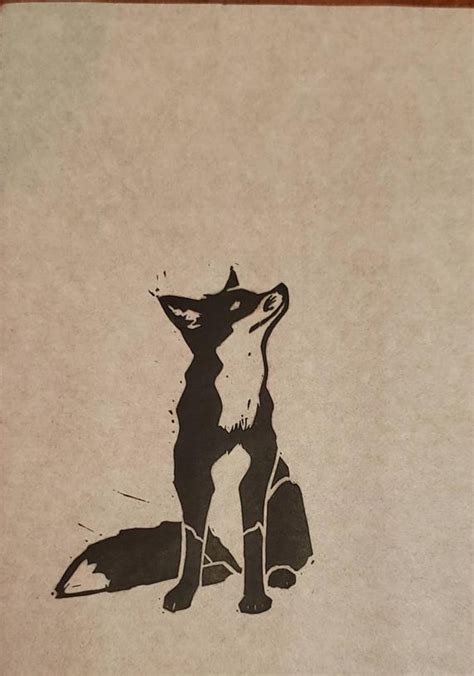 Sitting Fox Linocut Print On 5x7 Etsy Linocut Prints Linocut