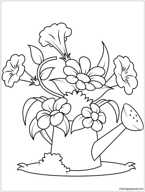 Watering Can With Flowers Coloring Page Coloring Pages