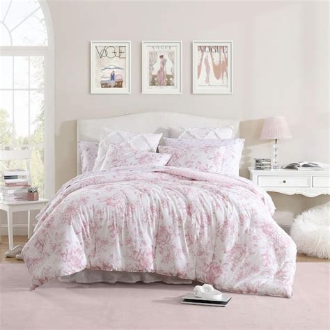 Laura Ashley Delphine 3 Piece Pink Cotton Fullqueen Comforter Set Ushsa51254461 The Home Depot