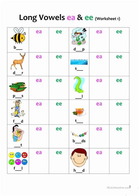 Vowel Team Ee Ea Ey Worksheets