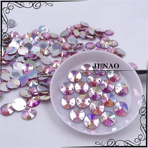 10mm Rosa AB Cor Rivoli Strass Fantasia Costurar Em Acrílico Strass