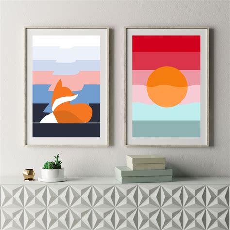 Scandinavian Fox Scandi Minimalist Fox Abstract Nordic Etsy Modern