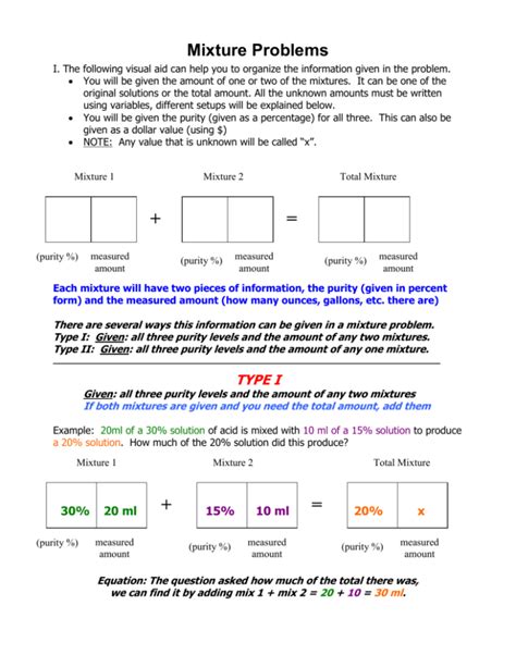 Solving Mixture Problems Calculator