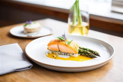 Premium Photo | Plated salmon en croute with a side of asparagus