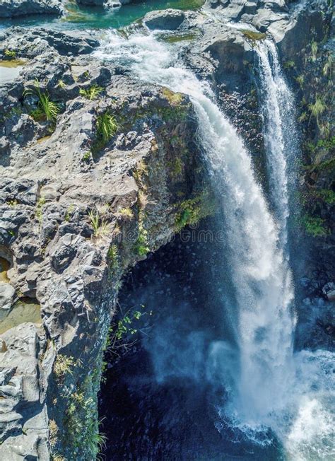 Aerial Drone Shot View of Rainbow Fall on Big Island National Park in ...