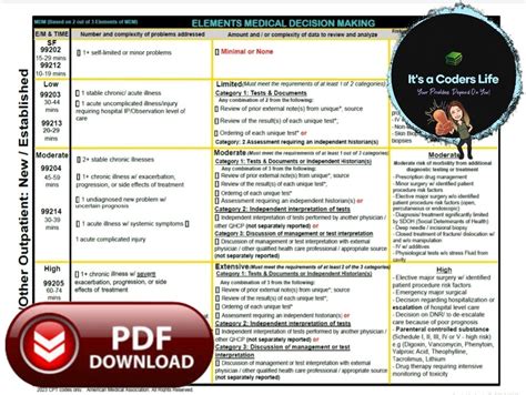 Outpatient Mdm Table Worksheet Template Digital Etsy