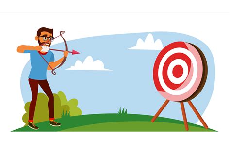 Attainment Concept Vector. Businessman Shooting From A Bow In A Target ...