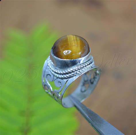 Tiger Eye Stone Ring Sterling Silver Natural Gemstone Etsy