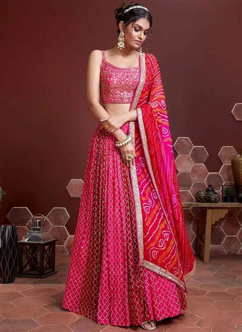 Buy Pink Chinon Embroidered Designer Lehenga Choli Festive Wear Online