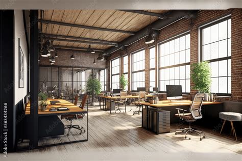 Luxury Workspace Office Decorated With Industrial Loft Modern Interior