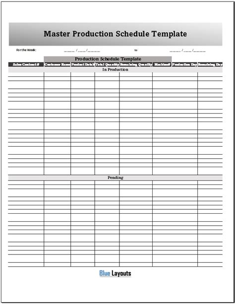 Free Master Production Schedule Templates Blue Layouts