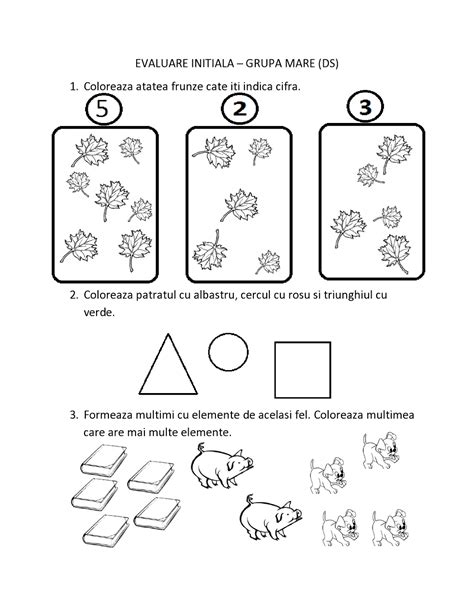 Fise De Evaluare Initiala Grupa Mare Fise De Lucru Gradinita