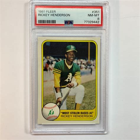 1981 Fleer Rickey Henderson Second Year Card All Time Stolen Base